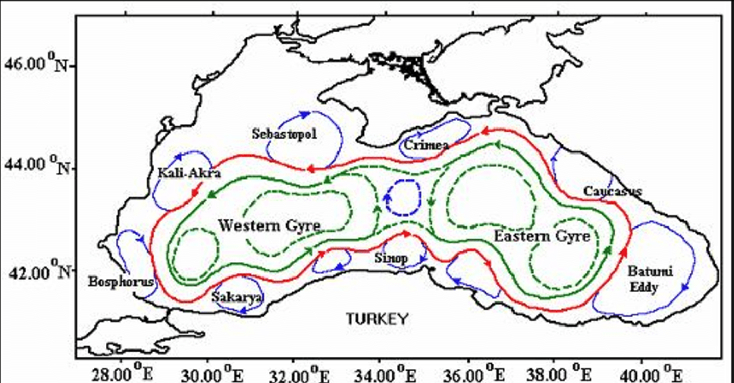 Obr. 1. Mapa proudů v Černém moři.