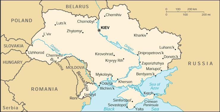 Mapa Ukrajiny (kliknutím zvětšíte)