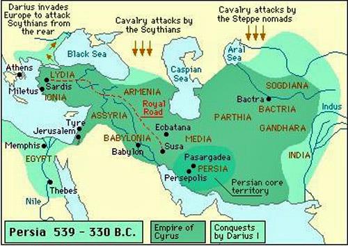 Obr. 1. Perská říše za Kýra II. a za Dáreia I.